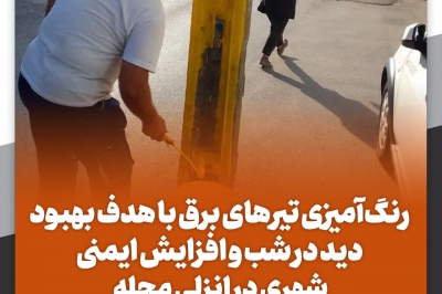رنگ آمیزی تیرهای برق برای بهبود دید در شب و افزایش ایمنی در انزلی محله